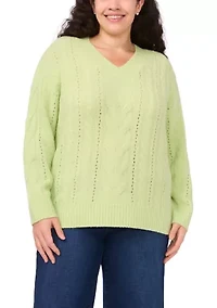 Plus V-Neck Cable Knit Sweater