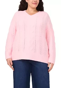 Plus V-Neck Cable Knit Sweater