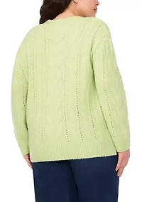 Plus V-Neck Cable Knit Sweater