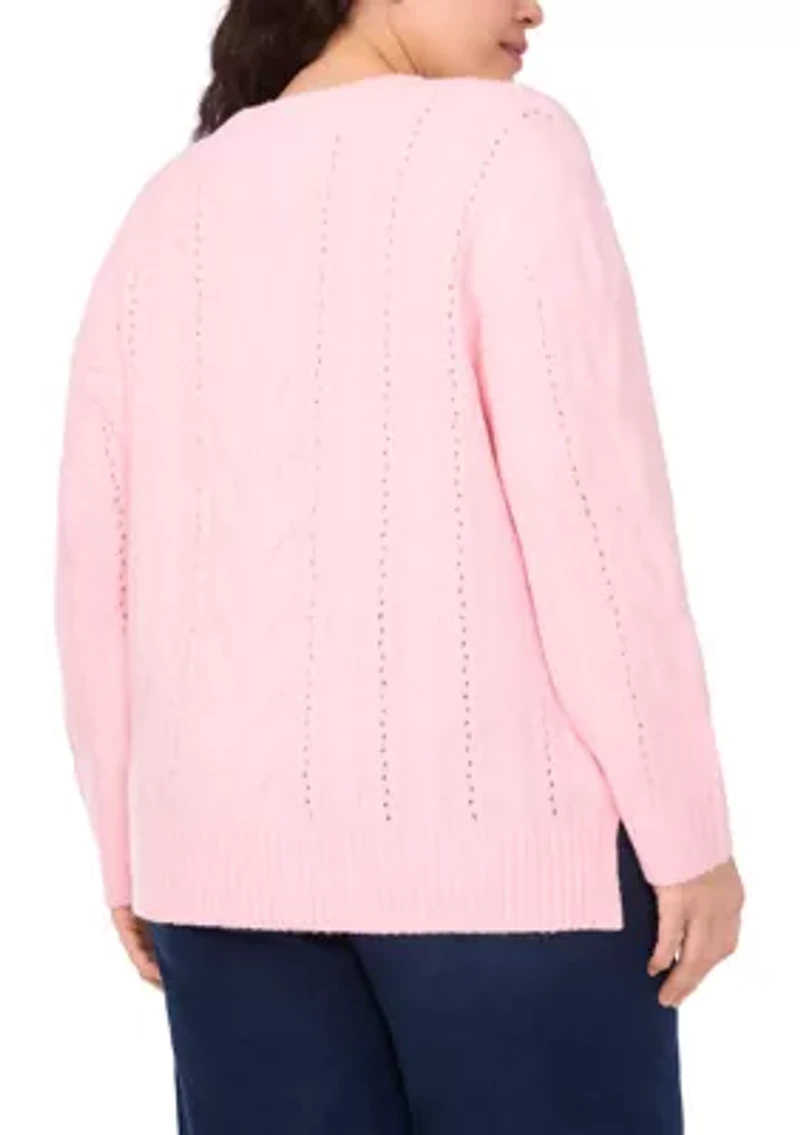 Plus V-Neck Cable Knit Sweater