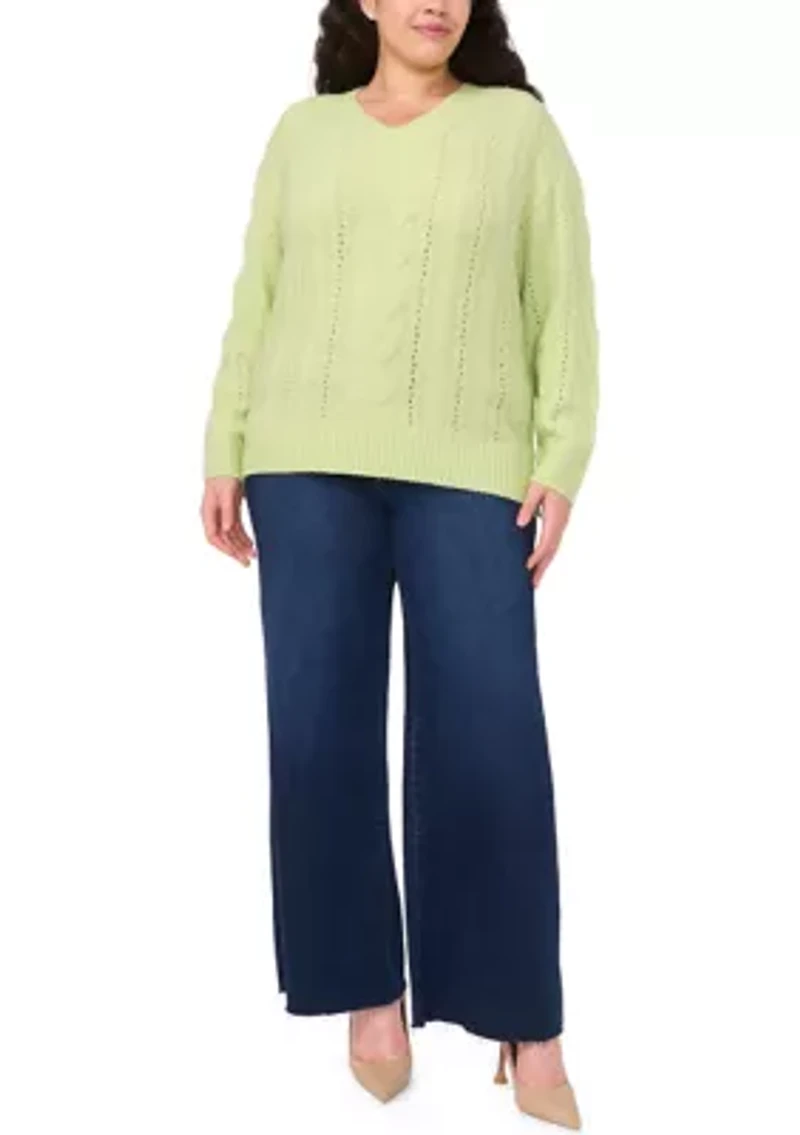Plus V-Neck Cable Knit Sweater