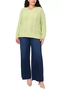 Plus V-Neck Cable Knit Sweater