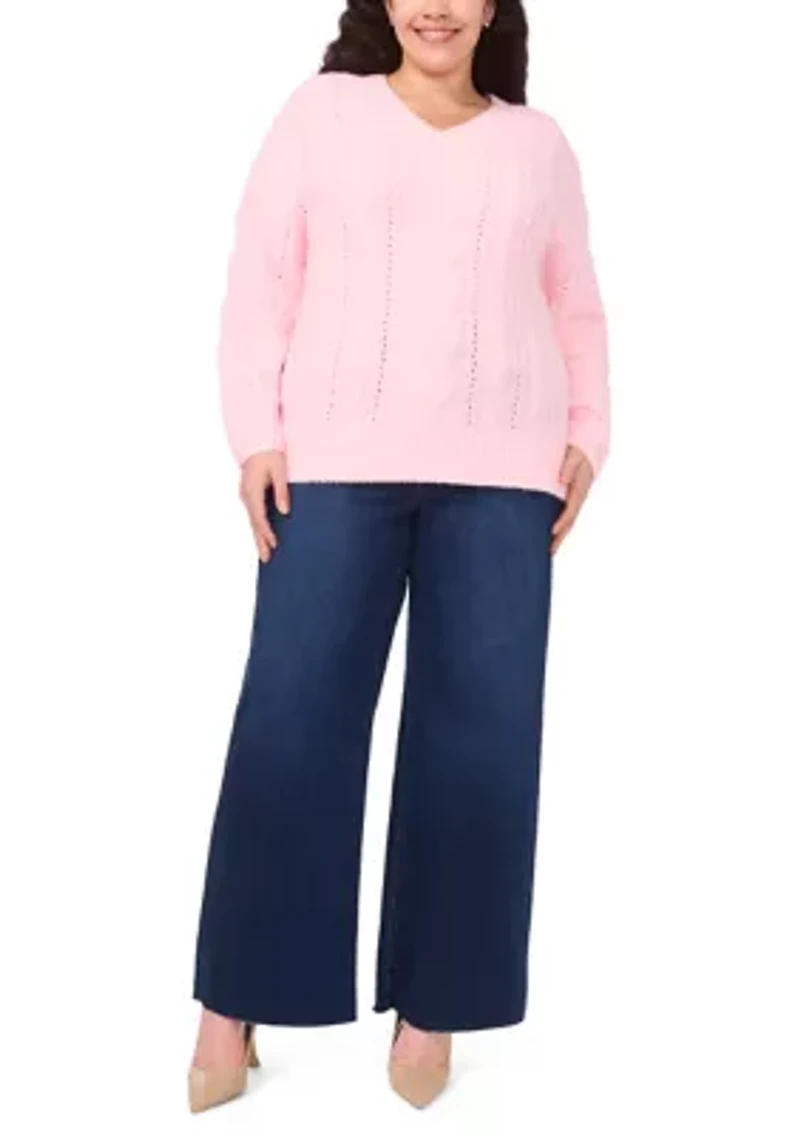 Plus V-Neck Cable Knit Sweater