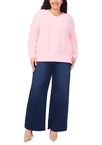 Plus V-Neck Cable Knit Sweater