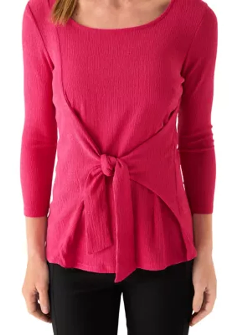 Petite Knot Front Knit Top