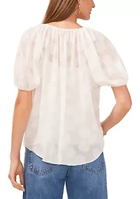 Petite Shirred V-Neck Blouse with Balloon Sleeves