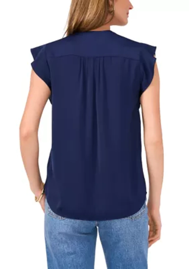 Petite V-Neck Flutter Sleeve Blouse