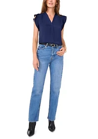 Petite V-Neck Flutter Sleeve Blouse