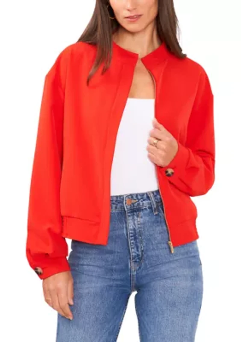Petite Oversized Bomber Jacket with Hidden Placket