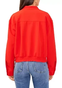 Petite Oversized Bomber Jacket with Hidden Placket