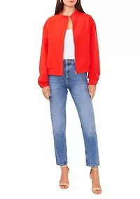 Petite Oversized Bomber Jacket with Hidden Placket