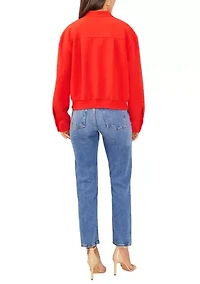 Petite Oversized Bomber Jacket with Hidden Placket
