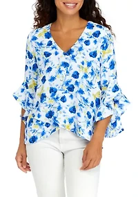 Petite V-Neck Blouse with Double Layer Hem