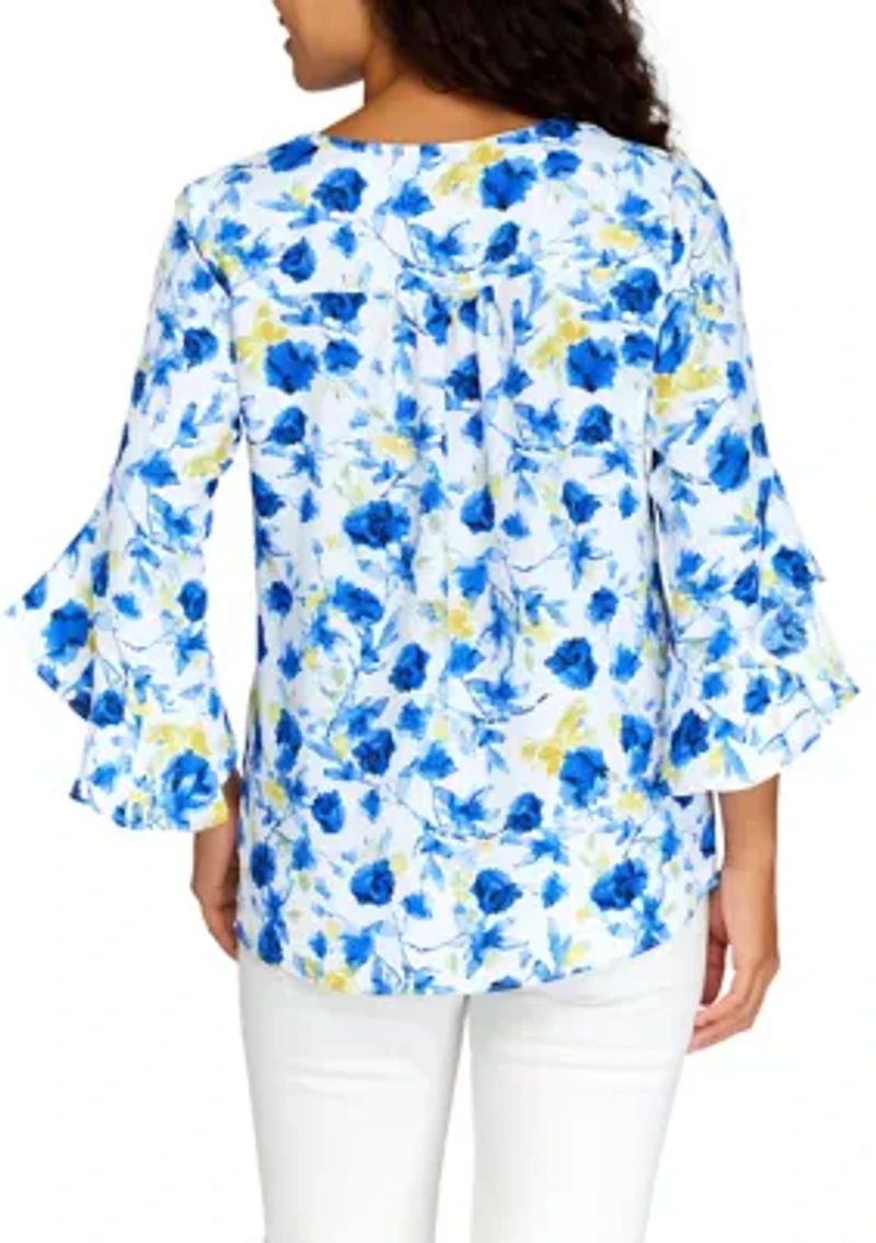 Petite V-Neck Blouse with Double Layer Hem