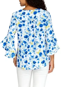 Petite V-Neck Blouse with Double Layer Hem