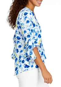 Petite V-Neck Blouse with Double Layer Hem