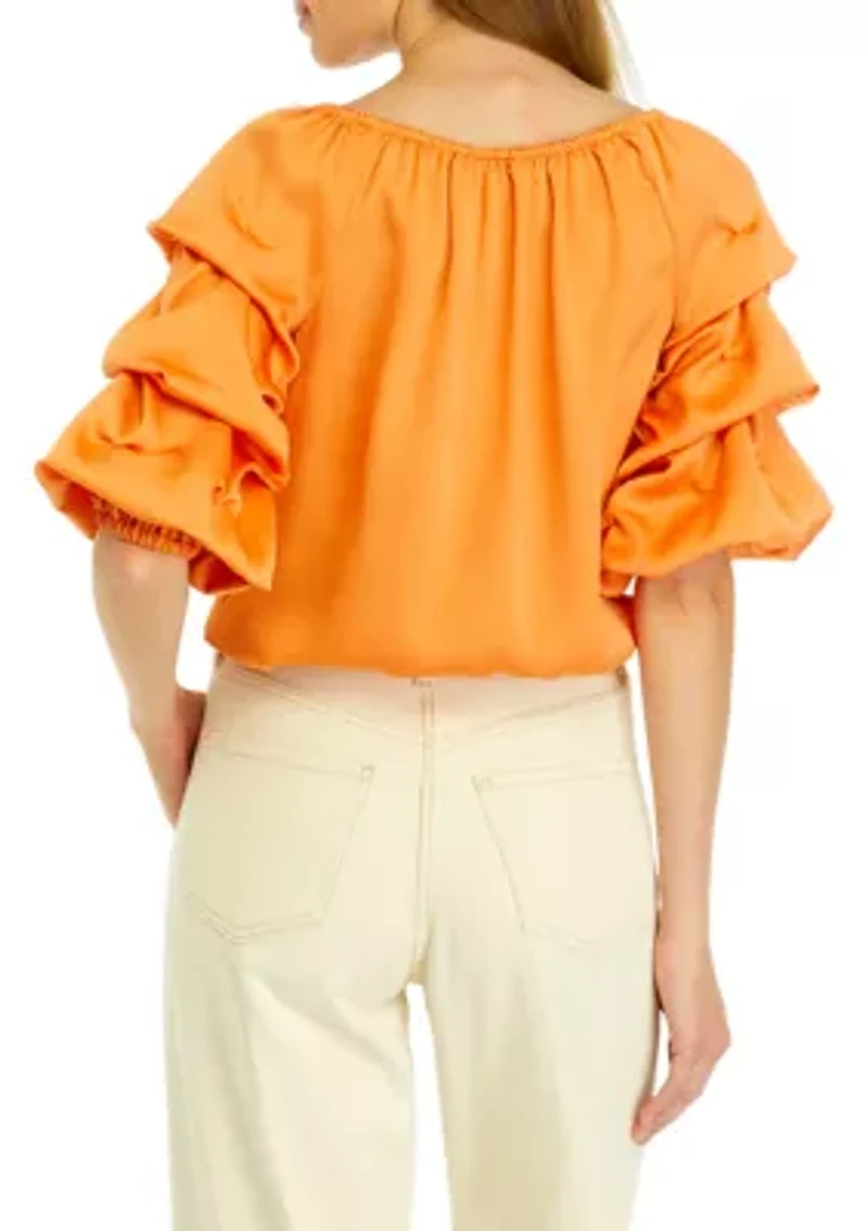 Petite Off the Shoulder Bubble Sleeve Blouse