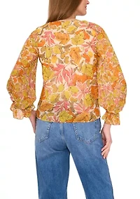 Petite V-Neck Puff Sleeve Blouse