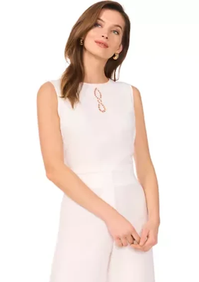 Petite Sleeveless Crew Neck Blouse