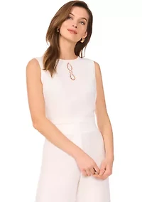 Petite Sleeveless Crew Neck Blouse