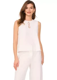 Petite Sleeveless Crew Neck Blouse