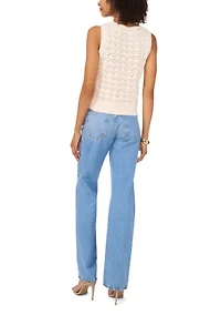 Petite Women's Sleeveless Pointelle Crew Neck Sweater