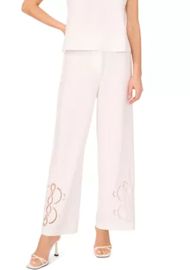 Petite Wide Leg Side Pocket Trim Pants