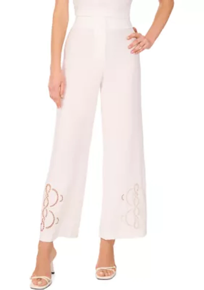 Petite Wide Leg Side Pocket Trim Pants