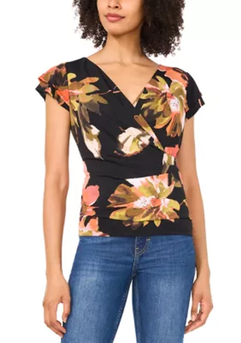 Petite Floral Surplice Top