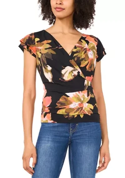 Petite Floral Surplice Top