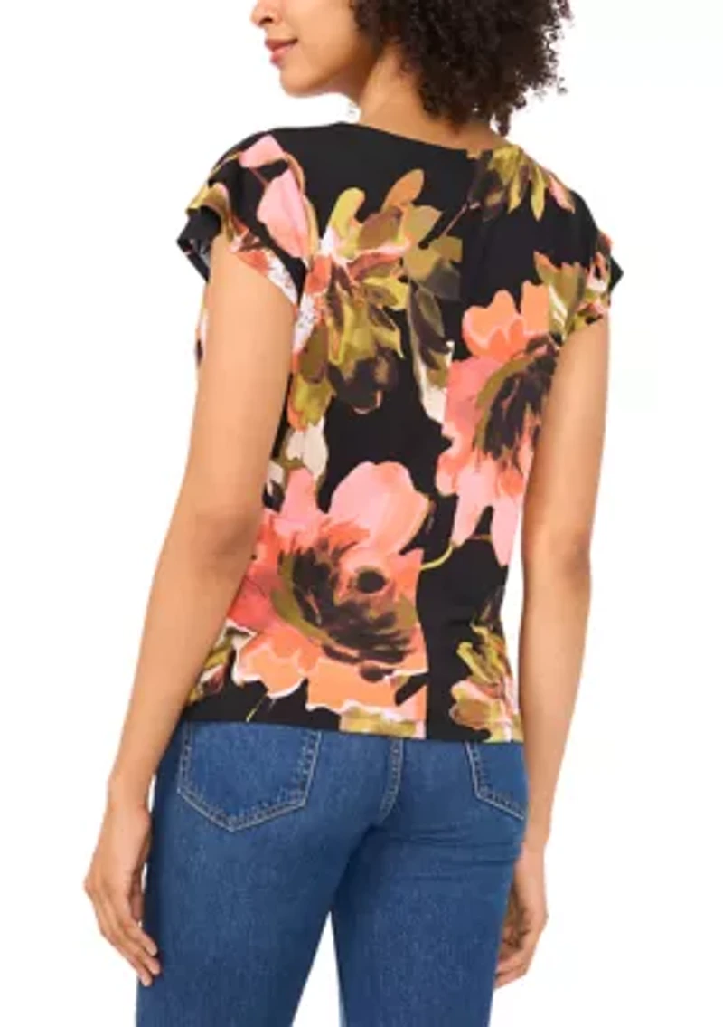 Petite Floral Surplice Top