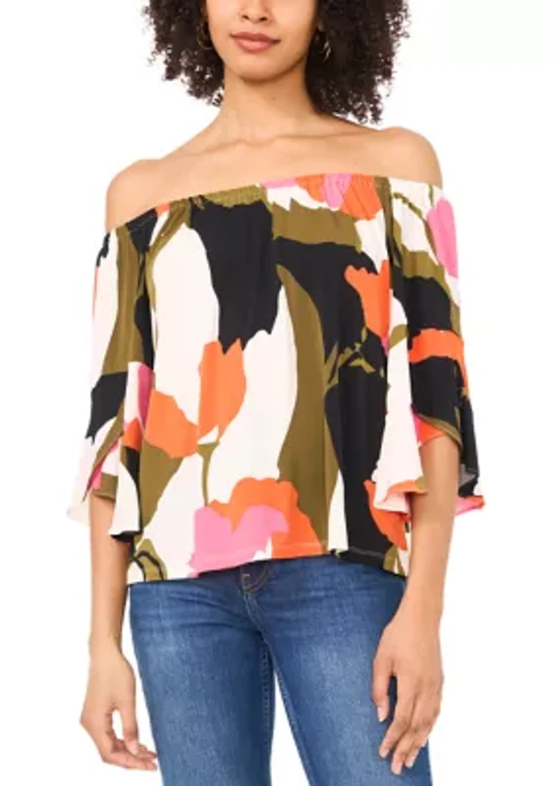 Petite Off the Shoulder Abstract Top