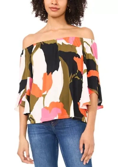Petite Off the Shoulder Abstract Top