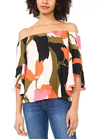Petite Off the Shoulder Abstract Top