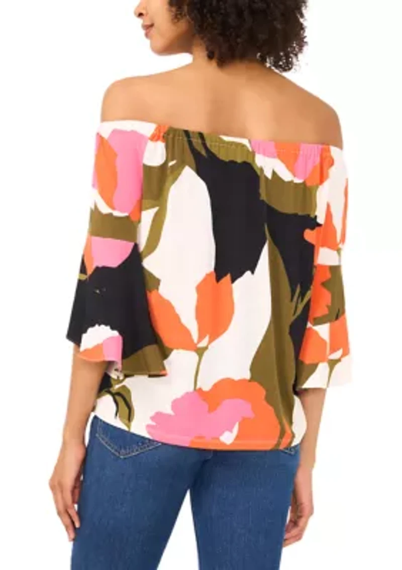 Petite Off the Shoulder Abstract Top