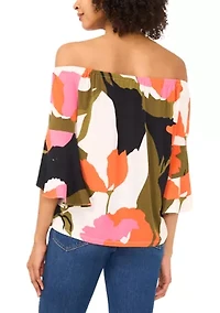 Petite Off the Shoulder Abstract Top