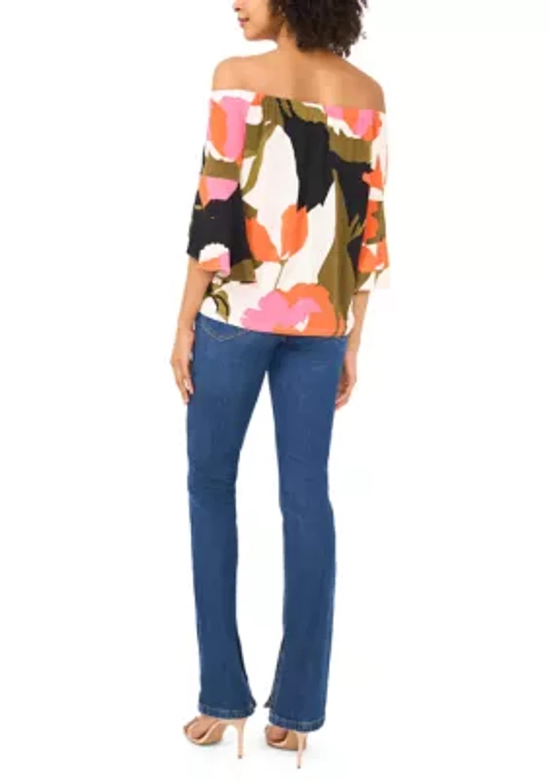 Petite Off the Shoulder Abstract Top
