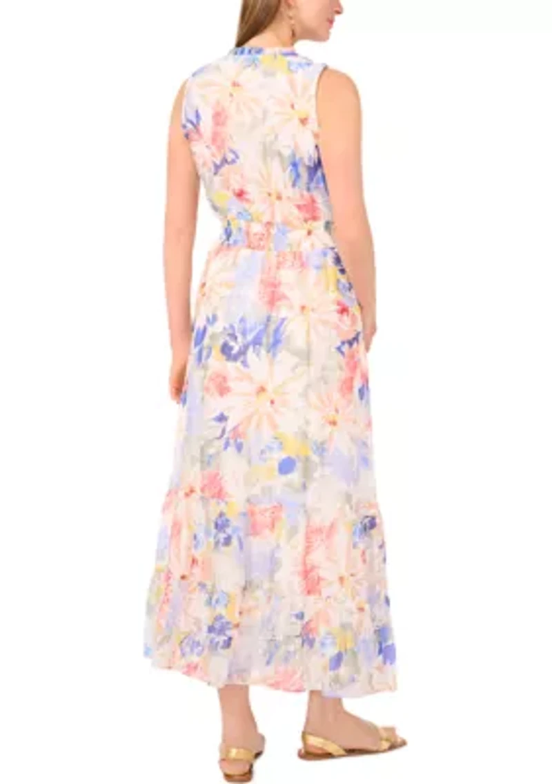 Petite Tie Neck Smocked Waist Maxi Dress