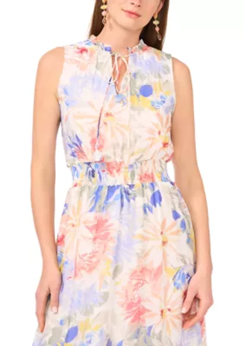 Petite Tie Neck Smocked Waist Maxi Dress