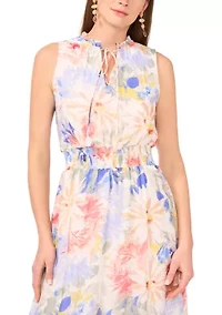 Petite Tie Neck Smocked Waist Maxi Dress
