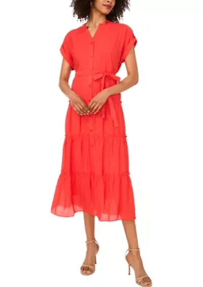 Petite Rolled Tiered Shirtdress