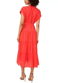 Petite Rolled Tiered Shirtdress