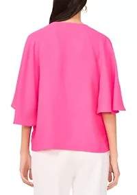 Petite Flutter Sleeve Tie Neck Top