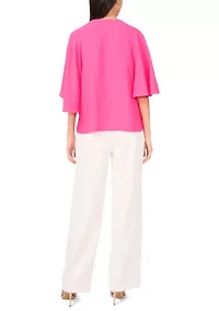 Petite Flutter Sleeve Tie Neck Top
