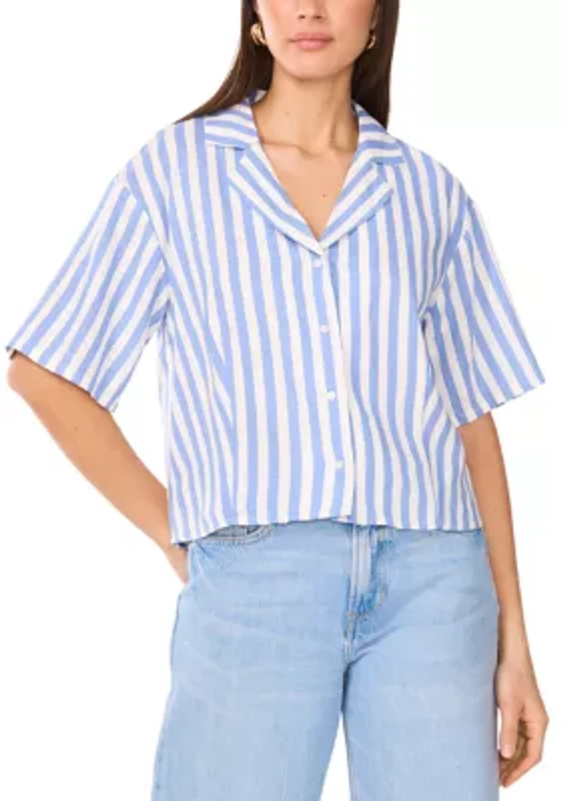 Petite Cropped Button Down Top