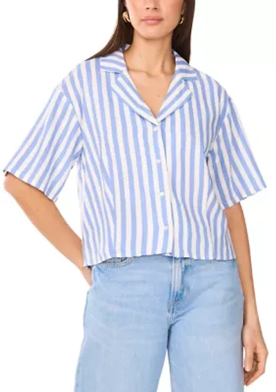 Petite Cropped Button Down Top