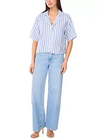 Petite Cropped Button Down Top