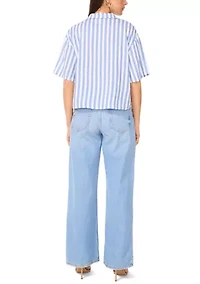 Petite Cropped Button Down Top