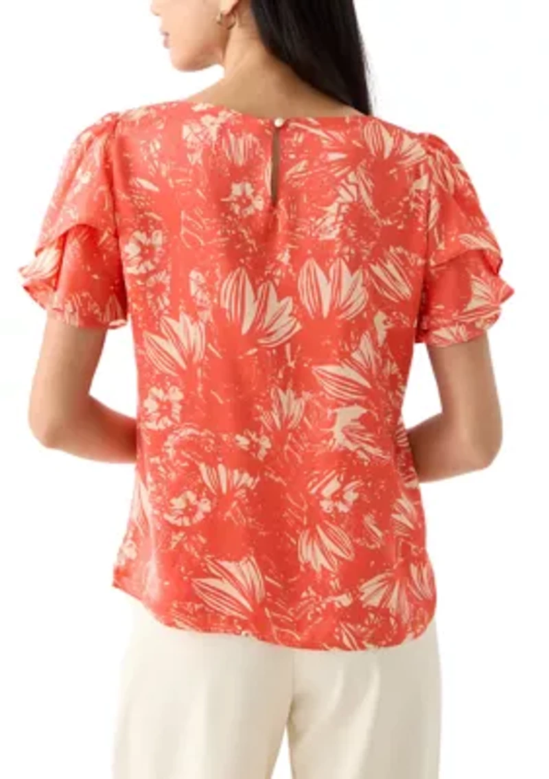 Petite Printed Layered Sleeve Blouse