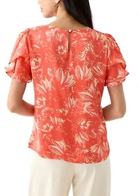 Petite Printed Layered Sleeve Blouse